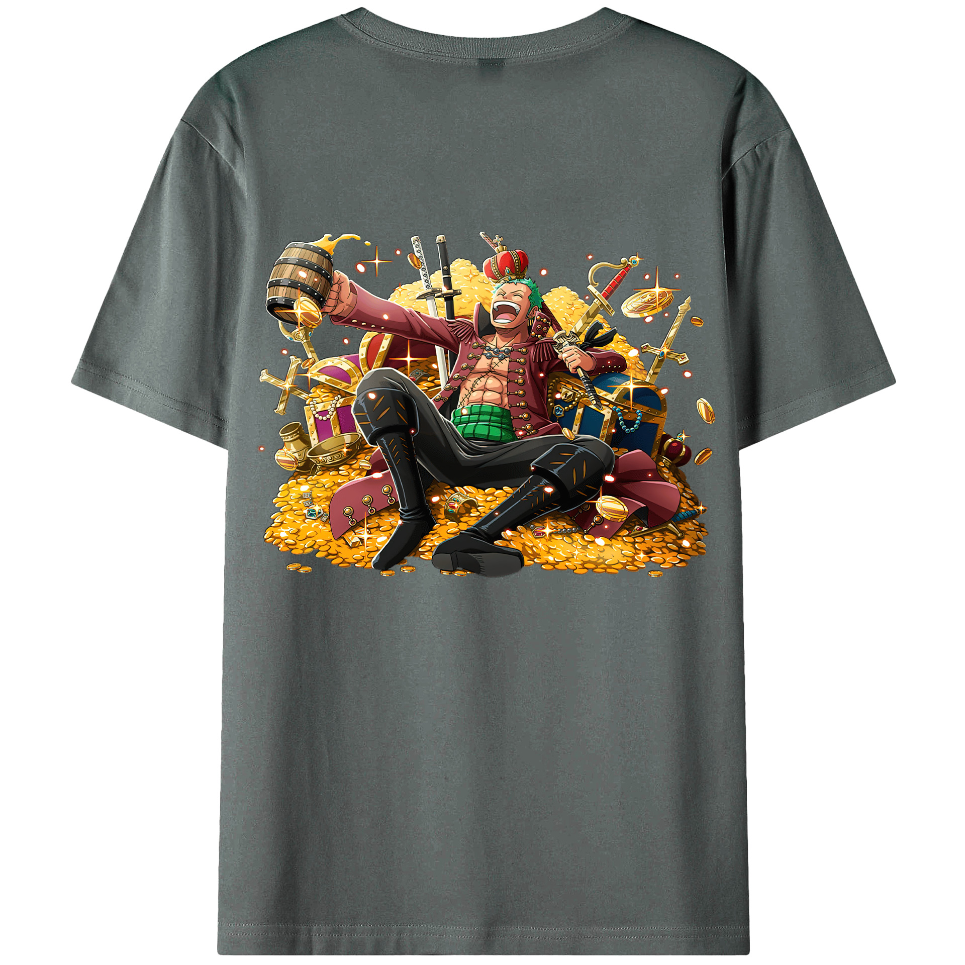ワンピース ロロノア・ゾロ ONE PIECE Roronoa Zoro 綿100％ メンズ半袖Tシャツ（バックプリント） 通気性